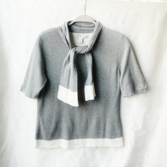 Short Sleeved Sweater Top with Scarf Tie - Picture 1 of 5